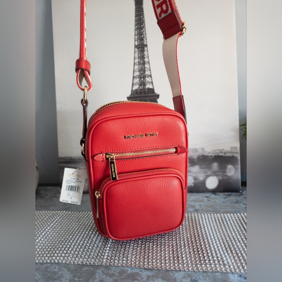❗️LOW START ❗️Michael Kors- NWT- Jet Set Medium Leather Crossbody Bag- Red - Picture 15 of 16